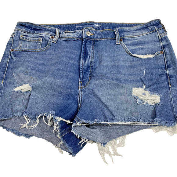 Old Navy Blue Denim Shorts Women Plus Size 18 OG Straight High Rise Distressed - Picture 1 of 10